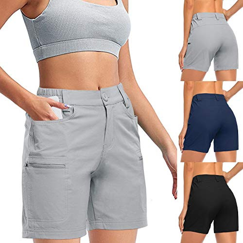 Fankle Women's Hiking Cargo Shorts Stretch Golf Active Shorts Water Resistant Outdoor Summer Shorts with Pockets-BlackM-