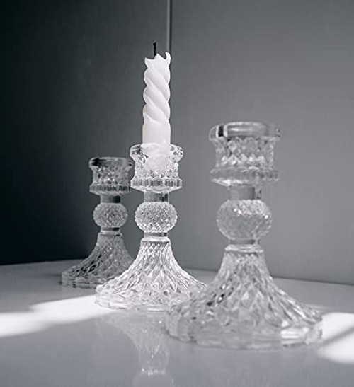Taper Candle Holders Set of 3 Clear Glass Candlestick Holder Fit 0.8 Inch Candles 4 Inch Tall Crystal Decorative Candle Stand Centerpiece for Table Wedding Dinning Party Taper Candle Holders Set of 3 Clear Glass Candlestick Holder Fit 0.8 Inch Candles 4 Inch Tall Crystal Decorative Candle Stand Centerpiece for Table Wedding Dinning Party