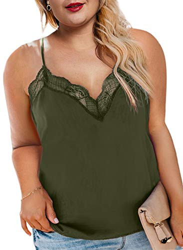 Eytino Women Plus Size Cami Shirt Lace Crochet V Neck Sleeveless Casual Loose Tank Tops4X Green