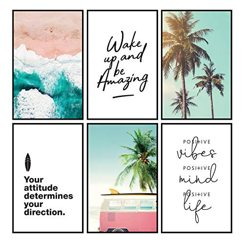Inspirational Wall Art Beach Decor - Motivational Wall Art Positive Quotes Beach Wall Decor for Bedroom Inspirational Posters Wall Art for Office Motivational Posters Prints Set of 6 - 11x17 In. Inspirational Wall Art Beach Decor - Motivational Wall Art Positive Quotes Beach Wall Decor for Bedroom Inspirational Posters Wall Art for Office Motivational Posters Prints Set of 6 - 11x17 In.