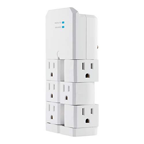 GE White Pro 6 Surge Protector Tap with Swivel 90 Degree Rotating Outlets 1080 Joules 37736