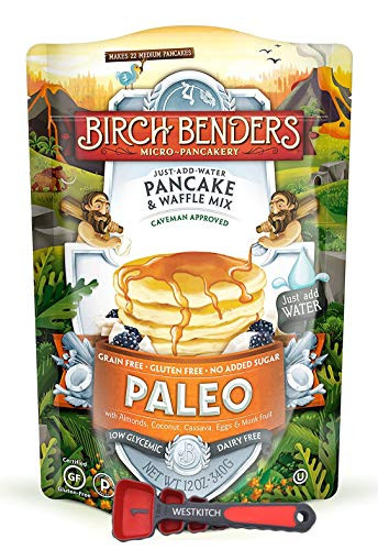 Birch Benders Paleo Pancake  and  Waffle Mix 12 Ounce Bundle with Measuring Spoons by Westkitch