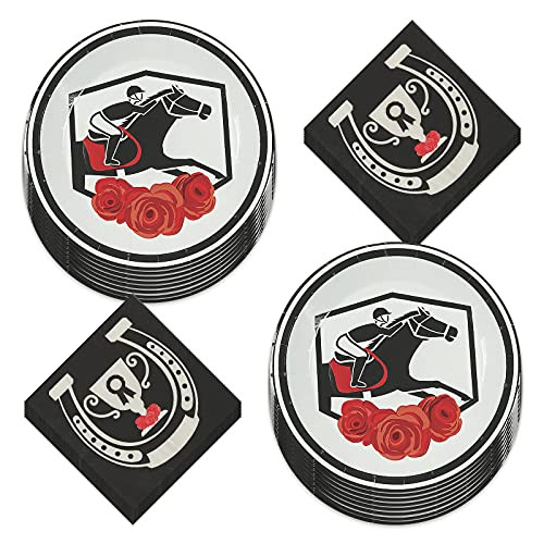 Horse Racing Derby Black and Red Paper Dinner Plates and Luncheon Napkins -Serves 16- Horse Racing Derby Black and Red Paper Dinner Plates and Luncheon Napkins -Serves 16-