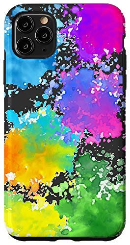 iPhone 11 Pro Max Paint Splatter Splash Pattern Rainbow Colorful On Black Case