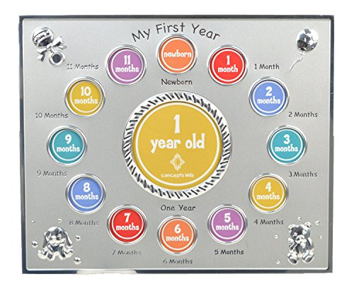 Concepts "My First year" Baby Silver Picture Frame with 12 Round Picture Slots-12 Month Silver