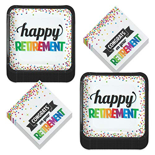 Congrats On Your Retirement Party Paper Dinner Plates and Lunch Napkins -Serves 16-