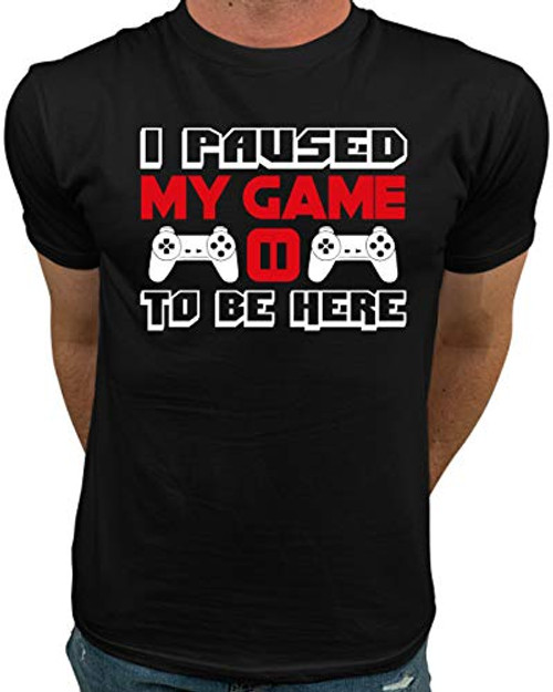 Market Trendz I Paused My Game to Be Here T Shirt Video Game Shirts for Men Red on Black 3X-Large