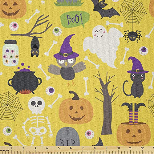 Ambesonne Ghost Fabric by The Yard Colorful Pattern with Variety of Halloween Elements in Cartoon Style Fun Halloween Stretch Knit Fabric for Clothing Sewing and Arts Crafts 2 Yards Yellow Ambesonne Ghost Fabric by The Yard Colorful Pattern with Variety of Halloween Elements in Cartoon Style Fun Halloween Stretch Knit Fabric for Clothing Sewing and Arts Crafts 2 Yards Yellow