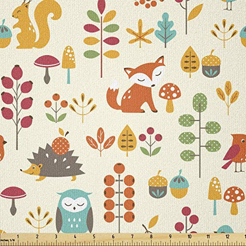 Ambesonne Cartoon Fabric by The Yard Autumn Pattern Owl Fox Squirrel Birds Animal Leaves Print Stretch Knit Fabric for Clothing Sewing and Arts Crafts 2 Yards Cream Orange Ambesonne Cartoon Fabric by The Yard Autumn Pattern Owl Fox Squirrel Birds Animal Leaves Print Stretch Knit Fabric for Clothing Sewing and Arts Crafts 2 Yards Cream Orange