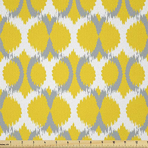 Lunarable Ikat Fabric by The Yard Oval and Double Mesh Ikat Motifs Modern Retro Camouflage Style Lines Print Decorative Satin Fabric for Home Textiles and Crafts 2 Yards Yellow White Lunarable Ikat Fabric by The Yard Oval and Double Mesh Ikat Motifs Modern Retro Camouflage Style Lines Print Decorative Satin Fabric for Home Textiles and Crafts 2 Yards Yellow White
