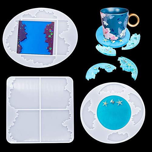 iSuperb 3Pack Coaster Resin Molds Epoxy Casting Molds Silicone Molds for Coaster Bowl Mat Pendant Home Decoration
