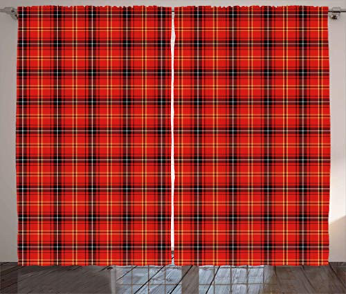 Ambesonne Geometric Curtains Traditional Checkered British Tartan Pattern Colorful Striped Retro Illustration Living Room Bedroom Window Drapes 2 Panel Set 108" X 84" Multicolor
