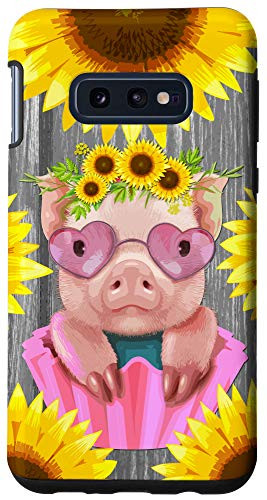 Galaxy S10e Cute piggy Pig Lover Sunflower pattern rustic wood Vintage Case