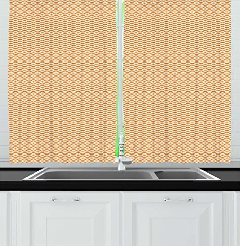 Ambesonne Retro Kitchen Curtains Continuous Orange Wavy Pattern with Elliptic Dots Curvy Symmetric Vintage Design Window Drapes 2 Panel Set for Kitchen Cafe Decor 55" X 39" Orange Cream