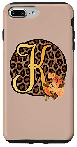 iPhone 7 Plus-8 Plus Leopard Print Floral Monogram K Letter Initial Cheetah Women Case