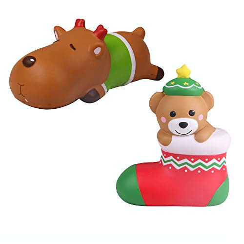 AIKEMI 2PC Easter Squishies Boots Bear and Reindeer Jumbo Squishy Toys Slow Rising Gifts