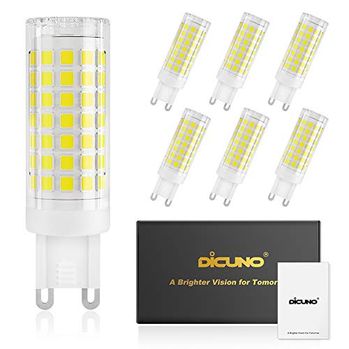DiCUNO G9 LED Bulb 4.5W -50W Halogen Equivalent- 450LM Daylight White 6000K Non-Dimmable Ceramic Base Light Bulb 6-Pack