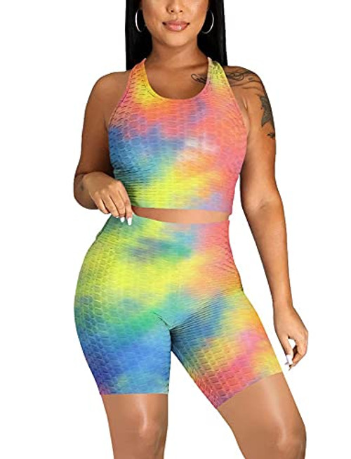 Women's 2 Piece Workout Outfits Tracksuit GYM Sexy Crop Tank Top Biker Shorts Set Medium Multicolor Women's 2 Piece Workout Outfits Tracksuit GYM Sexy Crop Tank Top Biker Shorts Set Medium Multicolor