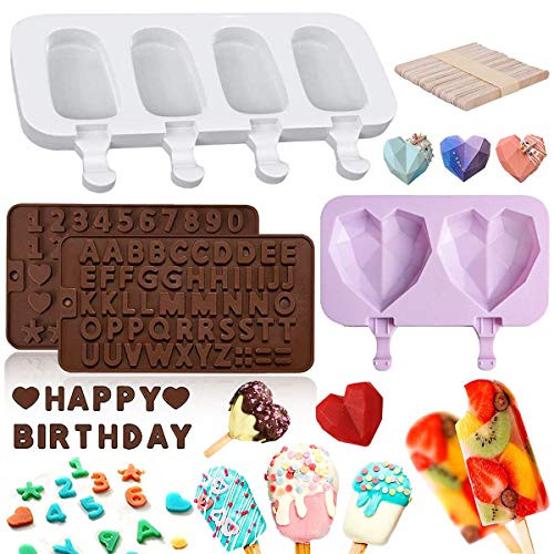 Popsicle Molds Silicone Ice Pop Molds for Kids-BPA Free 4 Cavities Ice Cream Mold Oval Cakesicle Molds Popsicle Maker Homemade Easy Release Cake Pop Molds with 50 Popsicle Sticks for DIY Ice Cream Popsicle Molds Silicone Ice Pop Molds for Kids-BPA Free 4 Cavities Ice Cream Mold Oval Cakesicle Molds Popsicle Maker Homemade Easy Release Cake Pop Molds with 50 Popsicle Sticks for DIY Ice Cream