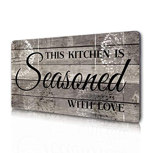 Rustic Kitchen Decorations Wall Art Farmhouse Kitchen Decor-This Kitchen is Seasoned with Love-Printed Wood Plaque Kitchen Signs Wall Decor 16" x 8"