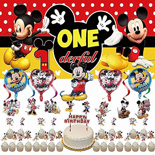 1st Mickey Mouse Party Supplies - Balloons - One - First - For Boy - Banner - Backdrop - Birthday - Decorations - Set - Decor