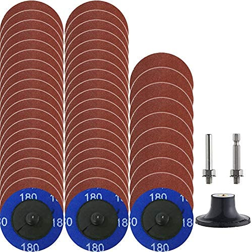 NYXCL 50Pcs #180 Roloc Quick Change Discs Set2 inch A-O Sanding Discs with 1-4" Holderfor Die Grinder Surface Prep Strip Grind Polish Finish Burr Rust Paint RemovalSurface Conditioning Discs