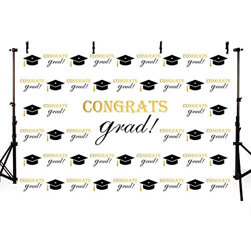 MEHOFOTO 7x5ft Congrats Grad Photography Background Banner High School Graduation Event Party Step and Repeat Bachelor Cap Prom Decorations Photo Studio Booth Backdrop Props for Cake Table