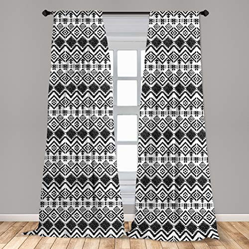 Ambesonne Geometric Window Curtains Monochrome Hand Drawn Tribal Pattern Abstract Aztec Motifs Civilizations Lightweight Decorative Panels Set of 2 with Rod Pocket 56" x 95" Black and White