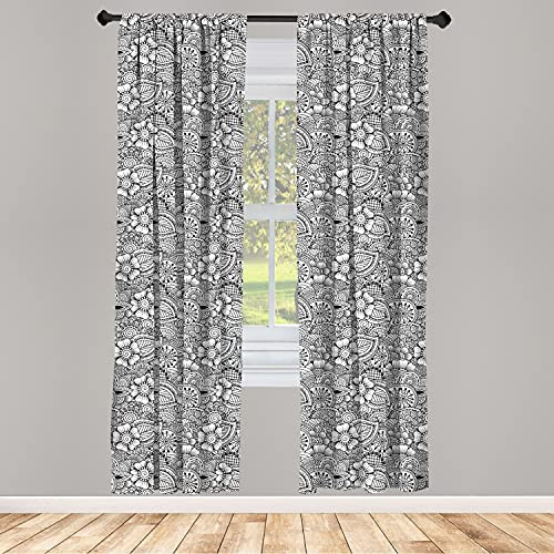 Ambesonne Ethnic Window Curtains Tattoo Design Monochrome Cultures Inspirations Floral Elements Lightweight Decorative Panels Set of 2 with Rod Pocket 56" x 95" White and Black