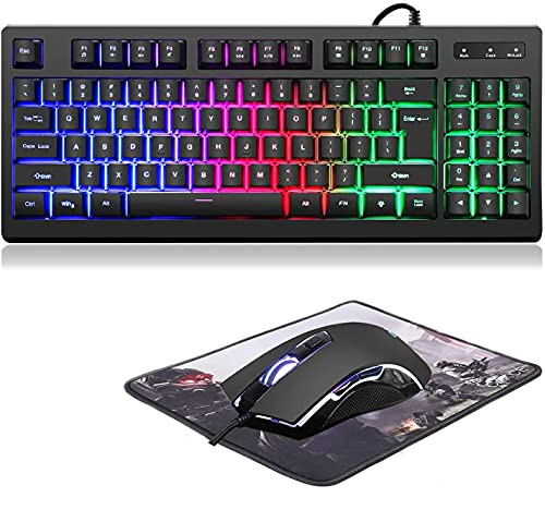 RGB 89 Keys Backlit Gaming Keyboard and Mouse ComboUSB Wired Mechanical Feeling Gaming Keyboard and Gaming Mouse for for Desktop Computer PC Game and Work -89 Keys RGB Color-