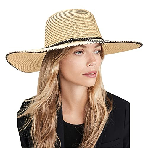 accsa Womens Beach Hats Wide Brim Sun Hat Summer Fedora Straw Hat for Travel Sun Protection UPF 50 plus Beige