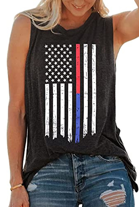 American Flag Tank Tops Women Patriotic Shirt USA Flag Stars Stripes Print Sleeveless T-Shirt 4th of July Tee Tops -Dark Grey Medium-
