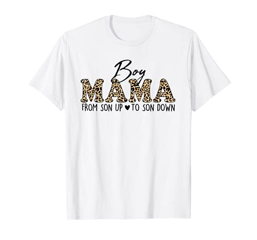 Boy Mama From Son Upto Son Down Leopard Mother's Day Mom T-Shirt