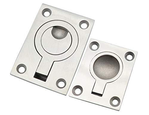 LBY 2pcs Hidden Recessed Furniture Handle Square Flush Pull Ring Handles Recessed Boat Hatch Latch Cabinet Flush Mount Lifting Ring Pull Handle (62X44mm) and (48X38) Combination 304 Stainless Steel