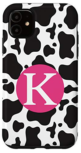 iPhone 11 Cute Letter K Initial Monogram Name Cow Print Pattern Gift Case