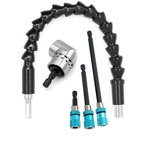 Perhonor Screwdriver Bits,1pcs 105 Degree Right Angle Drill Adapter +3pcs 1/4" Hex Shank Magnetic bit Holders for Electric Screwdrivers Cordless+1pcs Screwdriver Extension bar- Power Extension Bit Set