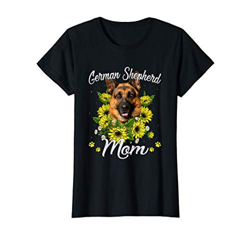 Womens Dog Mom Mother's Day Gift Sunflower German Shepherd Mom T-Shirt