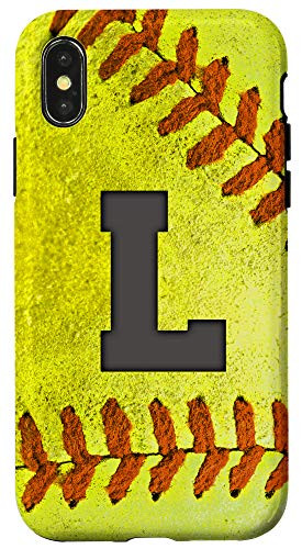 iPhone X-XS Softball Phone Case with letter L Softball Player Name Gift Case