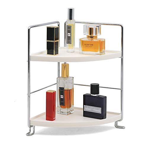 2-Tier Bathroom Countertop Organizer - Vanity Tray Cosmetic and Makeup Storage- Kitchen Spice Rack Standing Shelf - Corner Storage Shelf Silver 2-Tier Bathroom Countertop Organizer - Vanity Tray Cosmetic and Makeup Storage- Kitchen Spice Rack Standing Shelf - Corner Storage Shelf Silver