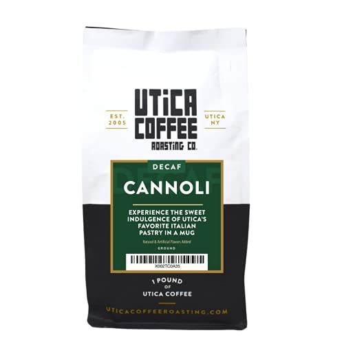 Utica Coffee Roasting Co. Decaf Cannoli - Specialty Flavored Medium Roast Ground Coffee - 16 Oz Reclosable Bag