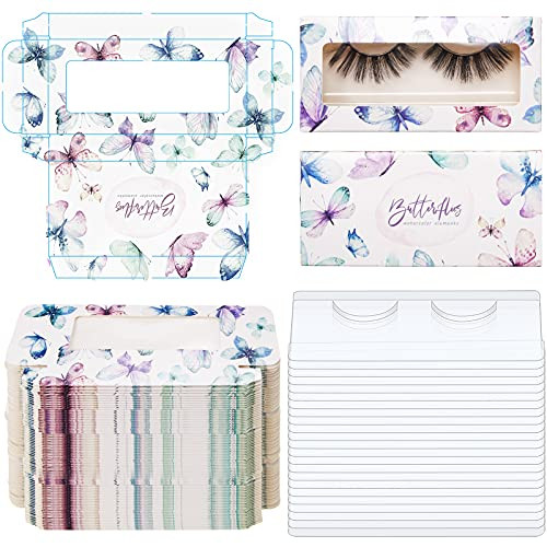 100 Pieces Empty Eyelashes Packaging Box with Tray Paper Lash Storage Boxes False Eyelash Holder Case Eyelashes Container for False Eyelash Care Cosmetic Tools -Elegant Butterfly-