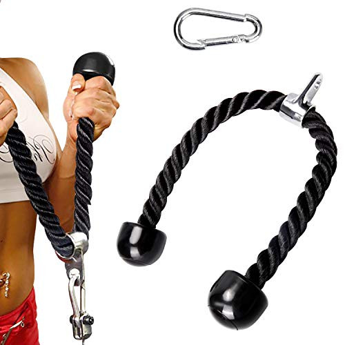 TOBWOLF 70cm-27.5" Tricep Rope Black Heavy Duty Dual Grip Triceps Pull Down Rope for Bodybuilding Workout Rope Tricep Extensions Pulley Cable Machine Attachment