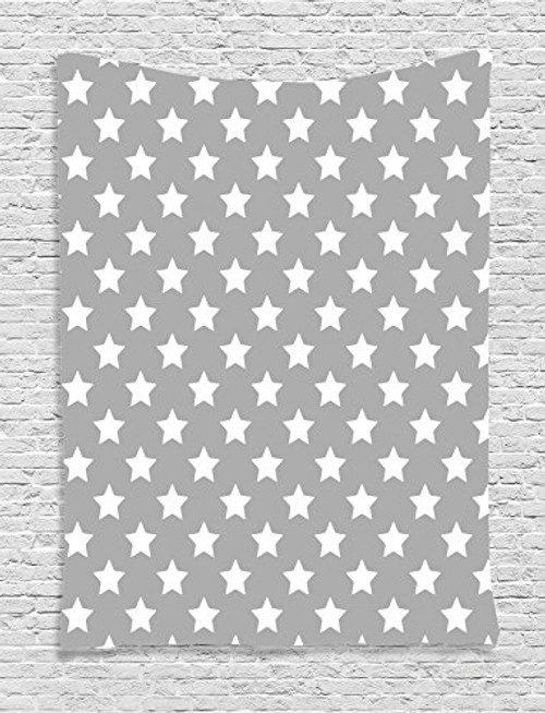 Ambesonne House Decor Tapestry, Big Stars Pattern Monochrome Artful Modern Baby Nursery Decorations Starry Night Themed, Bedroom Living Room Dorm Decor, 40 W x 60 L Inches, Grey White
