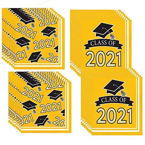 Creative Converting Yellow Congrats Grad Class of 2021 Dinnerware Bundle - Dinner  and  Luncheon Plates Luncheon  and  Beverage Napkins - Senior School Celebration Class Party Family BBQ