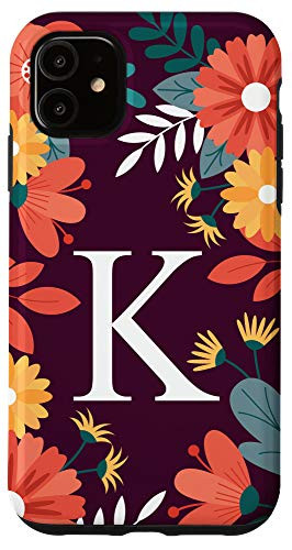 iPhone 11 Initial Letter K Monogram Floral Flower Personalized Gifts Case