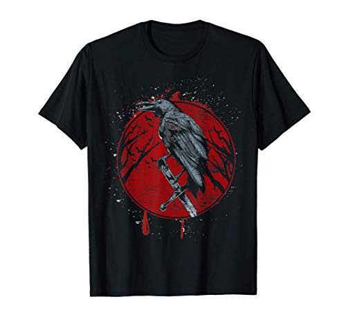 Halloween Raven Red Moon Spooky Night Crow T-Shirt