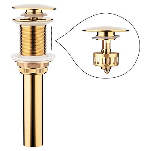 1 3/4" Bathroom Vessel Sink Drain, Pop Up Drain without Overflow. Brass Sink Drain with Anti-Clog Strainer, Vanity Sink Pop Up Drain with Push Button Stopper And Basket Hair Catcher.(Gold)