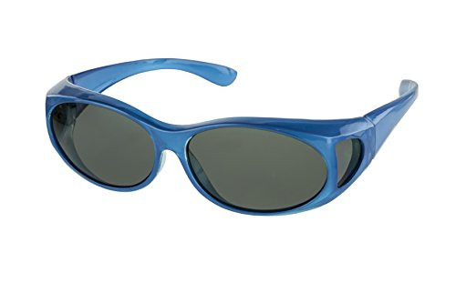 LensCovers Wear Over Sunglasses Small Blue Frames with Smoke Lens - Fit Over Style