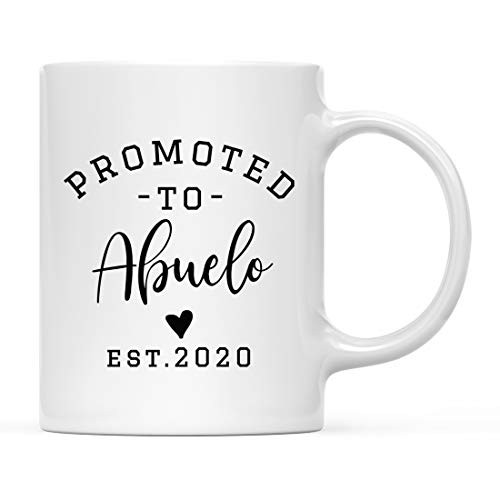 Andaz Press Spanish Baby Pregnancy Announcement 11oz. Ceramic Coffee Tea Mug Gift Promoted to Abuelo EST. Custom Year Black Heart Graphic Relative Novelty Gift Idea 1-Pack Includes Gift Box