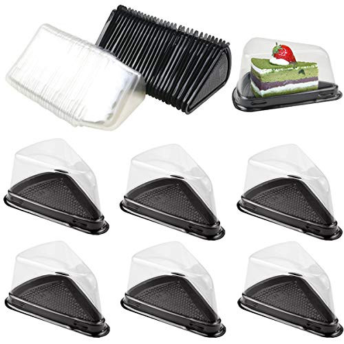Fansunta 100Pcs Clear Plastic Triangle Dessert Cake Box Cake Slice Container Cheesecake Pie Containers Pies Holder -black-